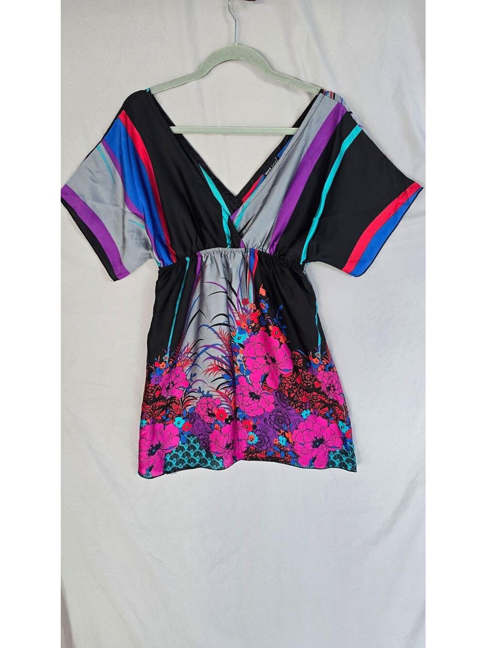 Vintage Wet Seal Dress Juniors Small Floral Kimono Sleeve Sundress Y2K Deep V